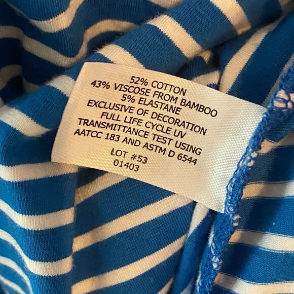 Coolibar Sz M Blue White Striped Pocket UPF 50 Hoodie Beach Swim Cover Dress - Picture 7 of 8